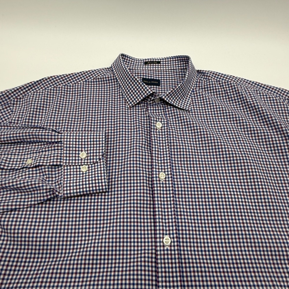 Paul & Shark Mens 2XT Gingham Check Button Down Shirt Made in Italy Blue Red